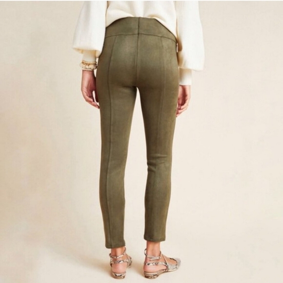 Anthropologie Olive Green Faux Suede Skinny Pull On Style Legging Size 28 - Picture 3 of 5